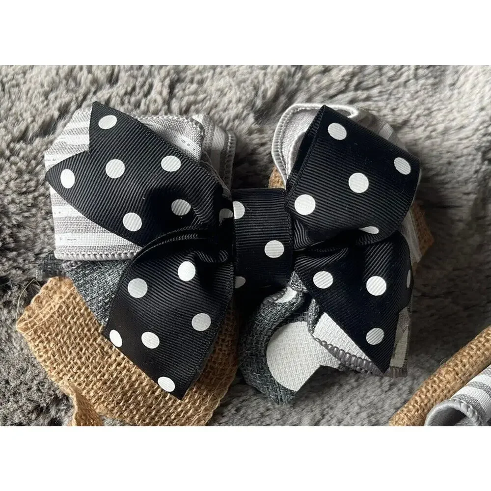 Handmade Wreath Bow Everyday Bow Black & White Gray Lot Of 3 Beautiful New